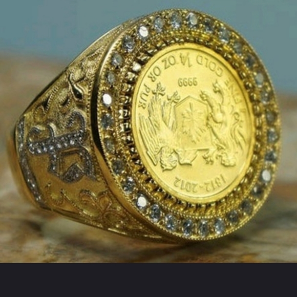 Mans ring 18 k electroplate with stones